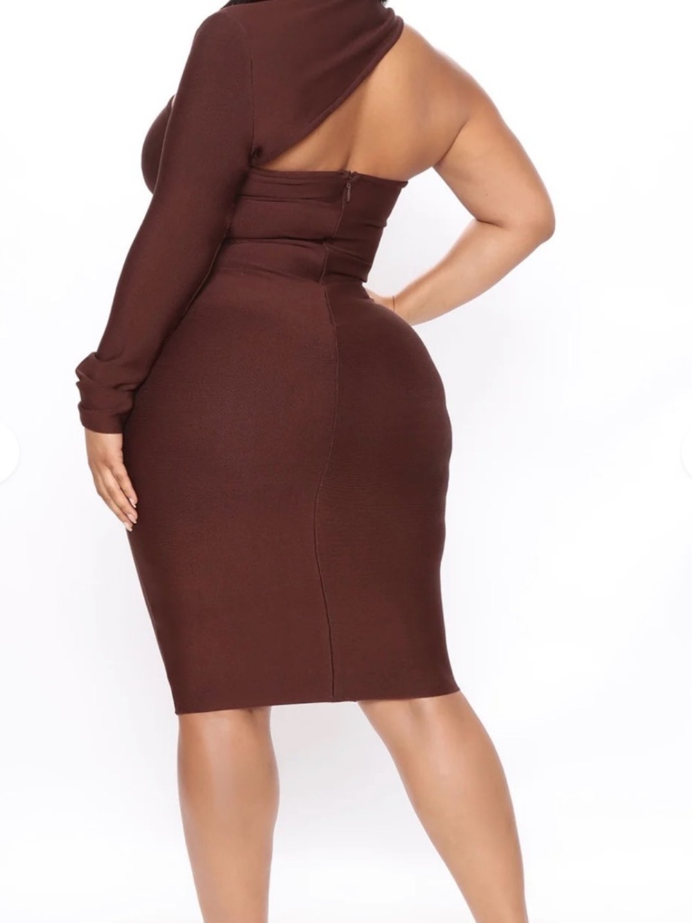 Elegant Chocolate Brown Cutout Long Sleeve Dress - Picture 4 of 4